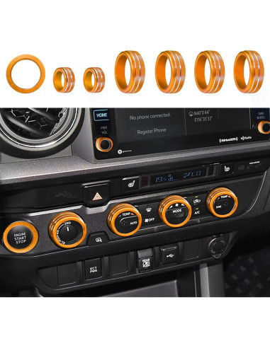 Cubiertas de Perilla de Aire Acondicionado SENSHINE para Toyota Tacoma 2016-2019 - 12 Pcs Naranja
