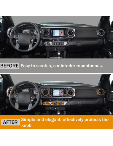 Cubiertas de Perilla de Aire Acondicionado SENSHINE para Toyota Tacoma 2016-2019 - 12 Pcs Naranja