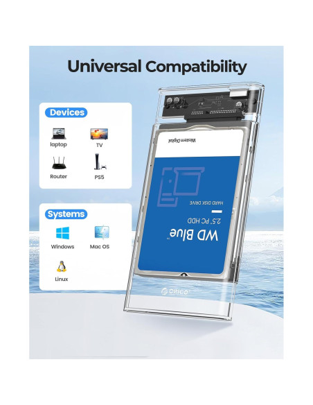 Carcasa Externa ORICO 2.5" USB 3.0 SATA III 6TB Transparente