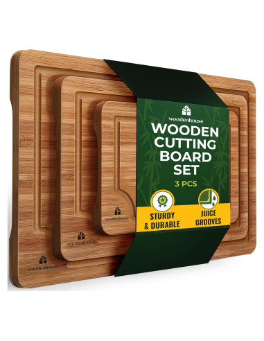 Juego de 3 Tablas de Cortar de Bambú Woodenhouse - Resistente y Fácil de Limpiar