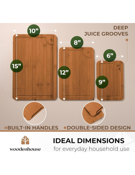 Juego de 3 Tablas de Cortar de Bambú Woodenhouse - Resistente y Fácil de Limpiar