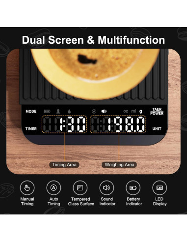Báscula Digital de Café Ultrean K39H 2kg/0.1g con Temporizador