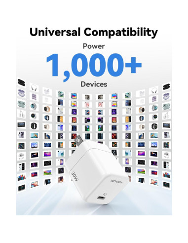 Cargador Rápido USB C TECKNET 30W con Enchufe Plegable