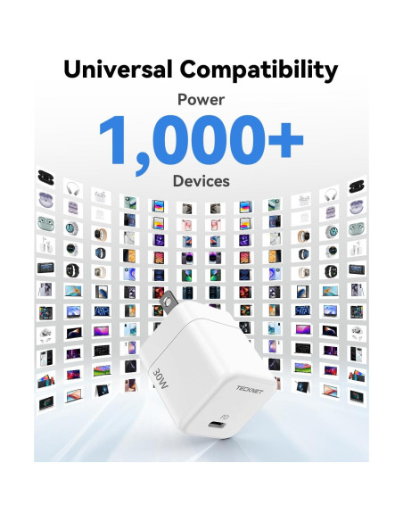 Cargador Rápido USB C TECKNET 30W con Enchufe Plegable