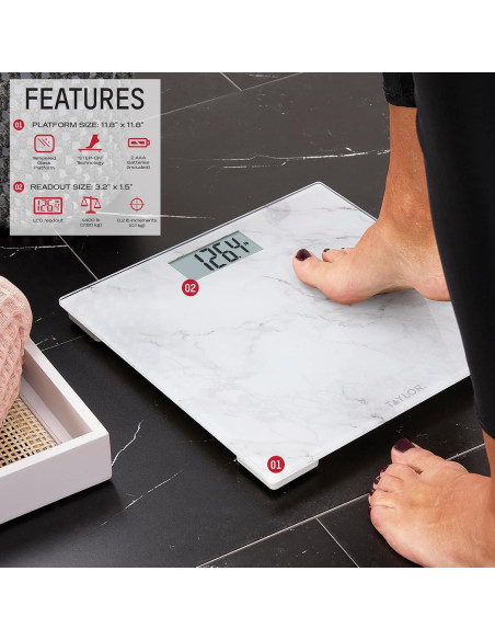 Báscula Digital de Vidrio Taylor para Baño, 181 kg, Mármol