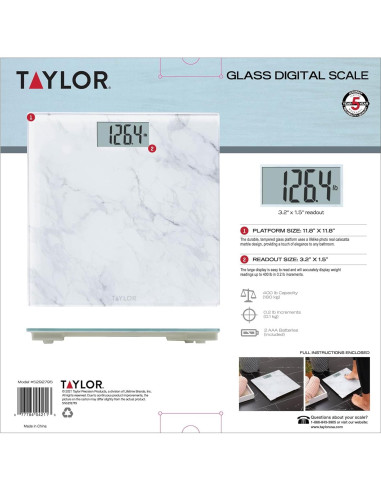 Báscula Digital de Vidrio Taylor para Baño, 181 kg, Mármol