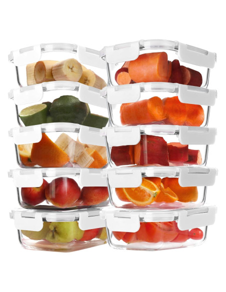 BAYZZ 10 Envases de Vidrio 650 ml con Tapas Herméticas Blancos