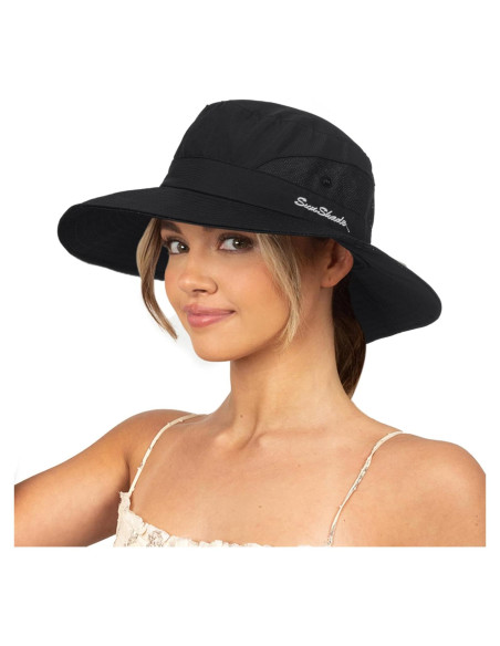 Sombrero de Sol Plegable para Mujeres con Protección UV Negro