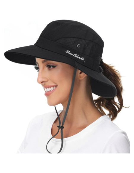 Sombrero de Sol Plegable para Mujeres con Protección UV Negro
