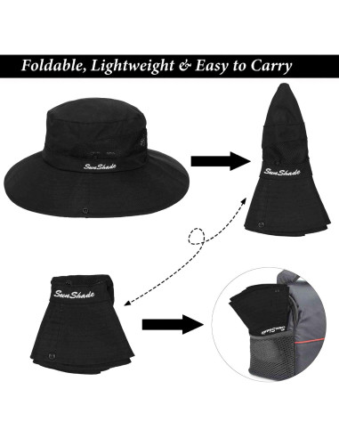 Sombrero de Sol Plegable para Mujeres con Protección UV Negro