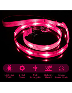 Correa para Perros Illumifun LED Rosa 1 - Recargable USB, Nylon 2
