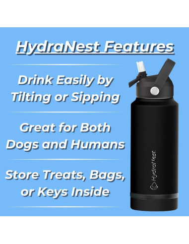 Botella de Agua para Perros HydraNest 0.77L Acero Inoxidable