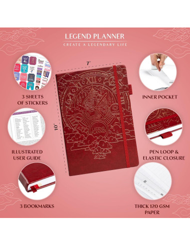 Planificador Semanal y Mensual Legend Planner PRO Rojo Vino 17.78x25.4cm