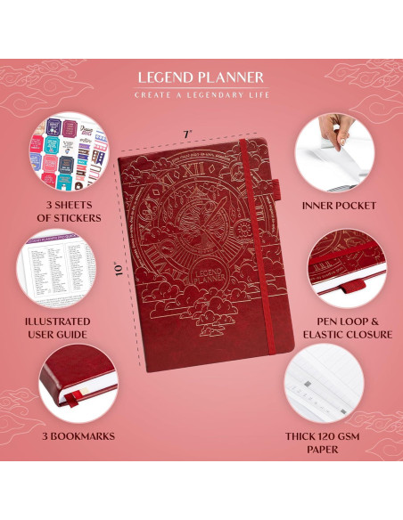 Planificador Semanal y Mensual Legend Planner PRO Rojo Vino 17.78x25.4cm Planificador Semanal y Mensual Legend Planner PRO Rojo Vino 17.78x25.4cm