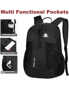 Mochila Plegable Ligera 25L Negra para Viajes y Senderismo 2