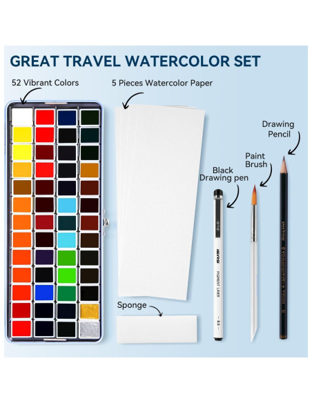 Set de Pintura Acuarela MeiLiang 52 Colores con Accesorios
