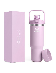 Taza de Acero Inoxidable Gedux 32 oz Aislada con Asa y Popote