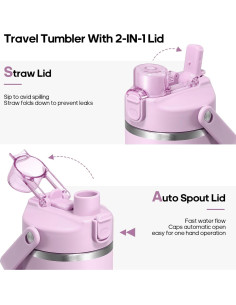 Taza de Acero Inoxidable Gedux 32 oz Aislada con Asa y Popote 2