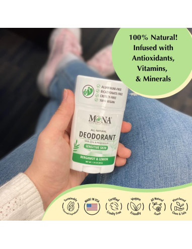 Desodorante Natural MONA BRANDS Bergamota Limón 49.87 g Piel Sensible