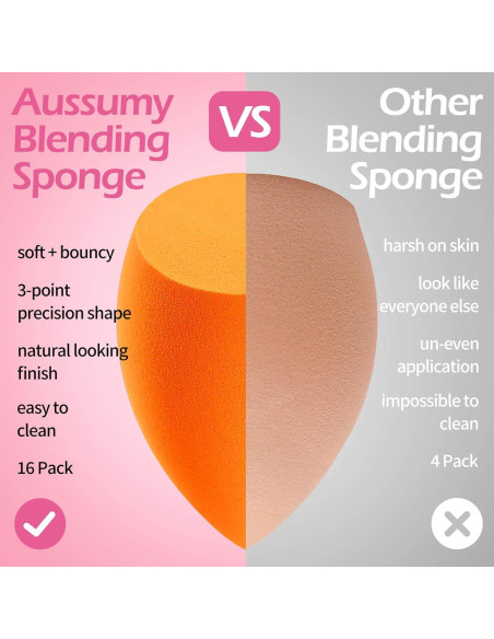 Set de 16 Esponjas de Maquillaje Aussumy - Sin Látex, Suaves y Duraderas