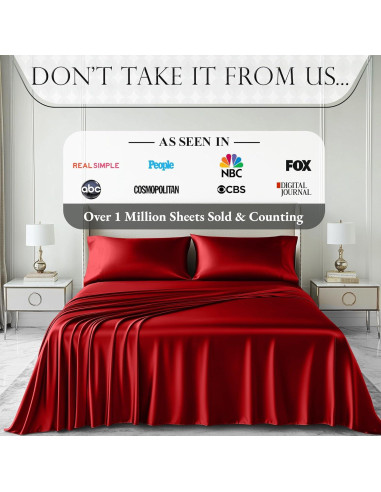 Juego de Sábanas de Satén DECOLURE Queen 4 Piezas Rojo