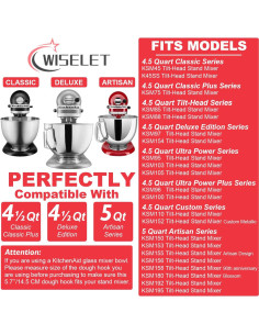 Gancho de masa de acero inoxidable Wiselet para KitchenAid 4.5-5L 2