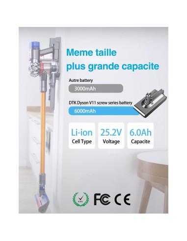 Batería Reemplazo DTK SV14 V11 6000mAh 25.2V para Dyson