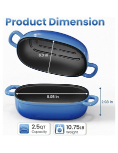 Horno Holandés de Hierro Fundido Matscover 2.5QT Azul 2