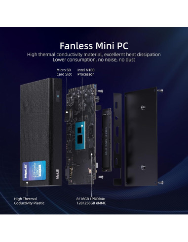Mini PC MeLE Quieter 4C N100 16GB RAM 512GB SSD 4K