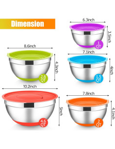 Juego de Cuencos de Mezcla E-far Acero Inoxidable 5 Piezas 2