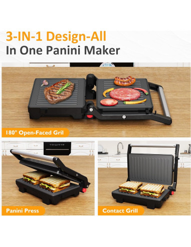 Prensa Panini Eléctrica SUNVIVI 1000W Doble Cara Antiadhesiva