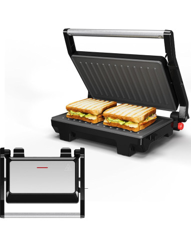 Prensa Panini Eléctrica SUNVIVI 1000W Doble Cara Antiadhesiva