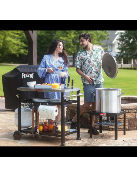Mesa de Parrilla Móvil Feasto de Acero Inoxidable 3 Estantes
