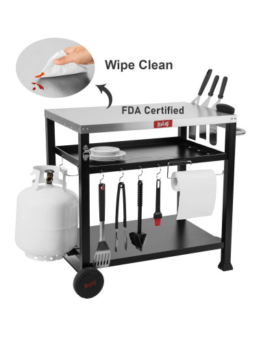 Mesa de Parrilla Móvil Feasto de Acero Inoxidable 3 Estantes