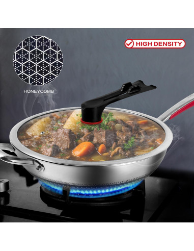 Wok Antiadherente MEGOO 32cm Acero Inoxidable con Tapa