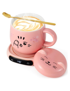 Calentador de Taza Bsigo 25W Rosa con Taza de Gato