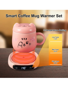 Calentador de Taza Bsigo 25W Rosa con Taza de Gato 2