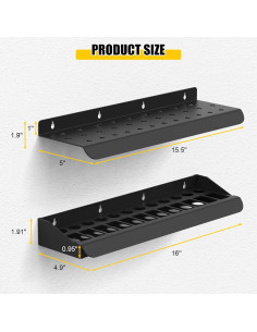 Organizador de Herramientas de Montaje en Pared Movetility, 2 Estantes, Negro 2