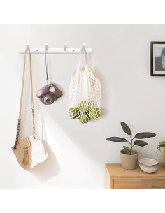 Perchero de pared Homode blanco de bambú con 4 ganchos 2