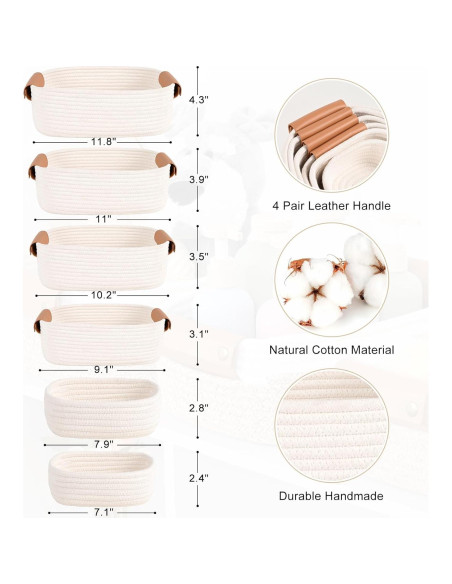 Juego de 6 Cestas de Almacenamiento Degeyoyo - Algodón Tejido Juego de 6 Cestas de Almacenamiento Degeyoyo - Algodón Tejido