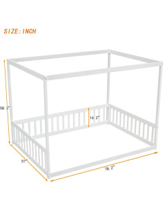 Cama Canopy Completo CNANXU Blanca con Barandillas y Cerca 2