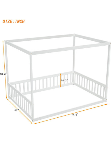 Cama Canopy Completo CNANXU Blanca con Barandillas y Cerca
