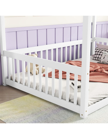 Cama Canopy Completo CNANXU Blanca con Barandillas y Cerca