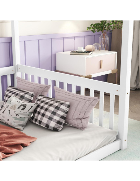 Cama Canopy Completo CNANXU Blanca con Barandillas y Cerca