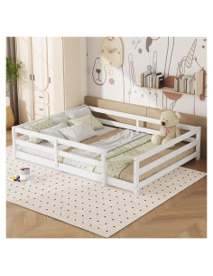 Cama Montessori Completa A ALFRESCOOL Blanca con Barandilla