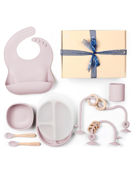 Set de Alimentación de Silicona 8 Piezas para Bebés Rosa Claro