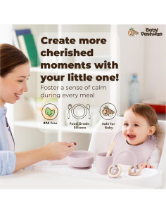 Set de Alimentación de Silicona 8 Piezas para Bebés Rosa Claro 2