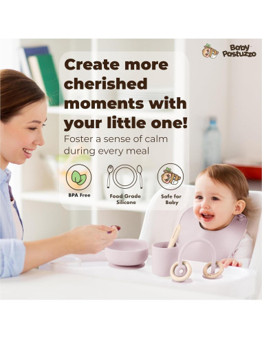 Set de Alimentación de Silicona 8 Piezas para Bebés Rosa Claro