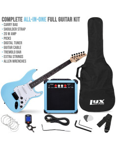 Kit de guitarra eléctrica LyxPro 39" con amplificador 20W - Azul retro 2