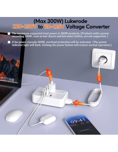 Convertidor de Voltaje 220V a 110V Lukwrode 35W USB Universal